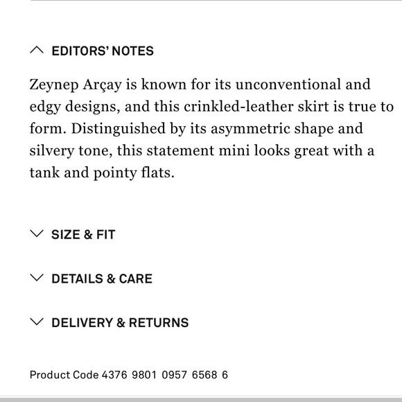 Zeynep Arcay Silver Asymmetric Crinkled-Leather Skirt US6 New With Tags - Picture 10 of 16
